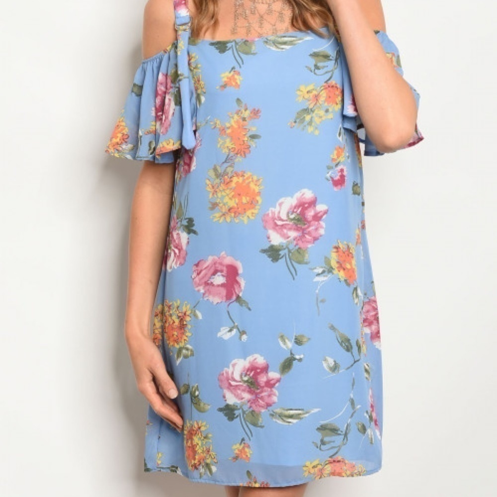 Cold Shoulder Blue Floral Dress